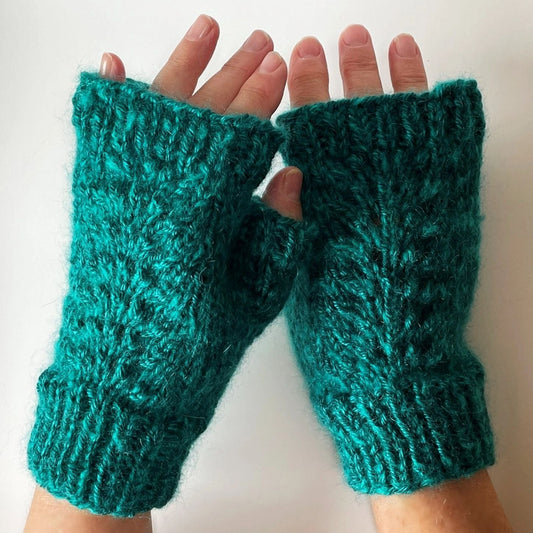 Fingerless Gloves - Teal Heather with Mohair