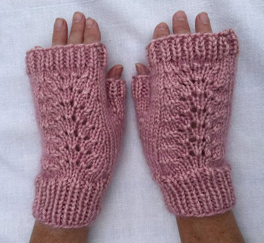 Fingerless Gloves - Mauve Heather with Mohair