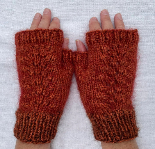 Fingerless Gloves - Rust Heather with Mohair