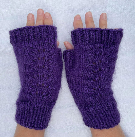 Fingerless Gloves - Purple Heather with Mohair