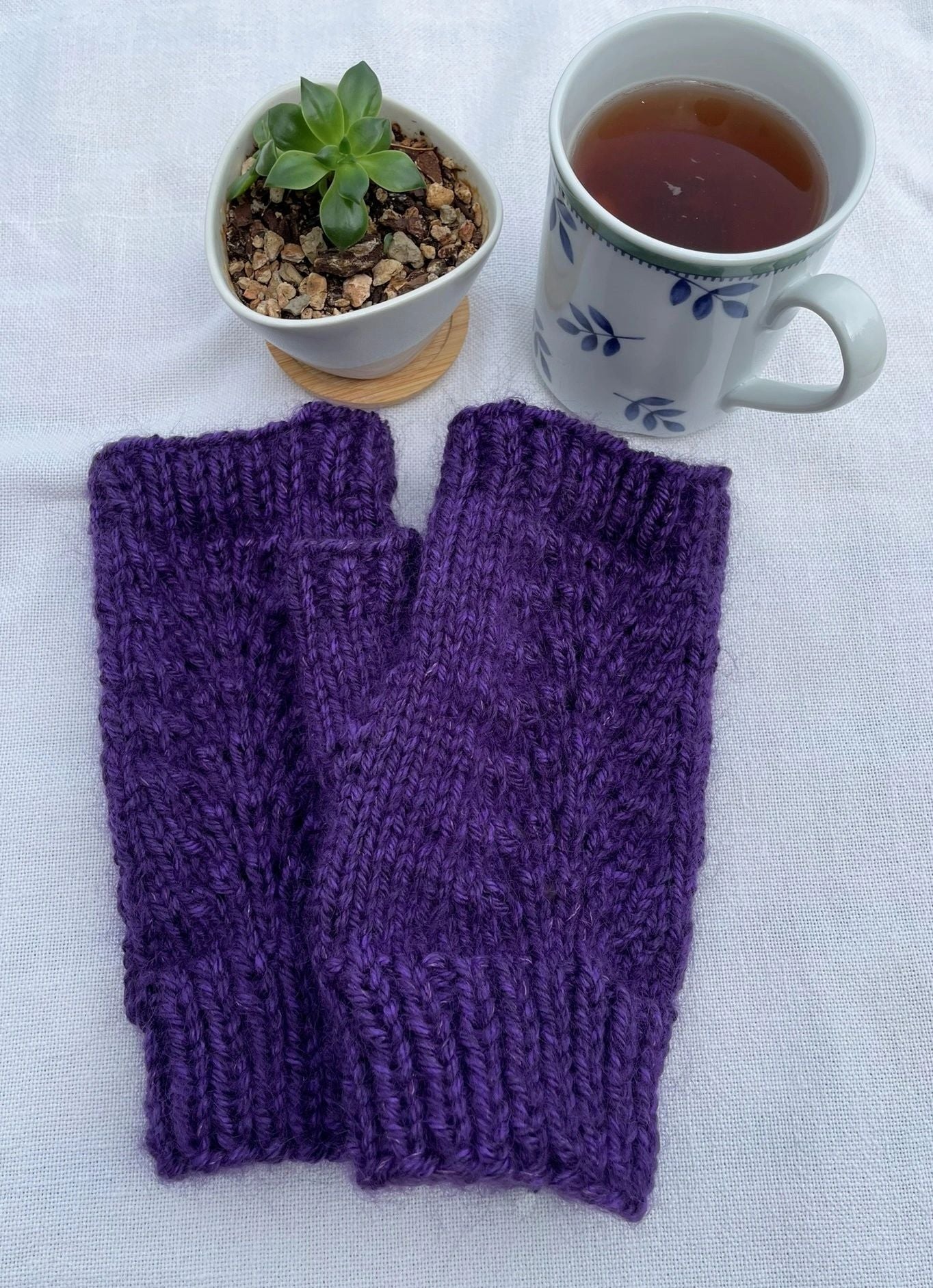 Fingerless Gloves - Purple Heather with Mohair
