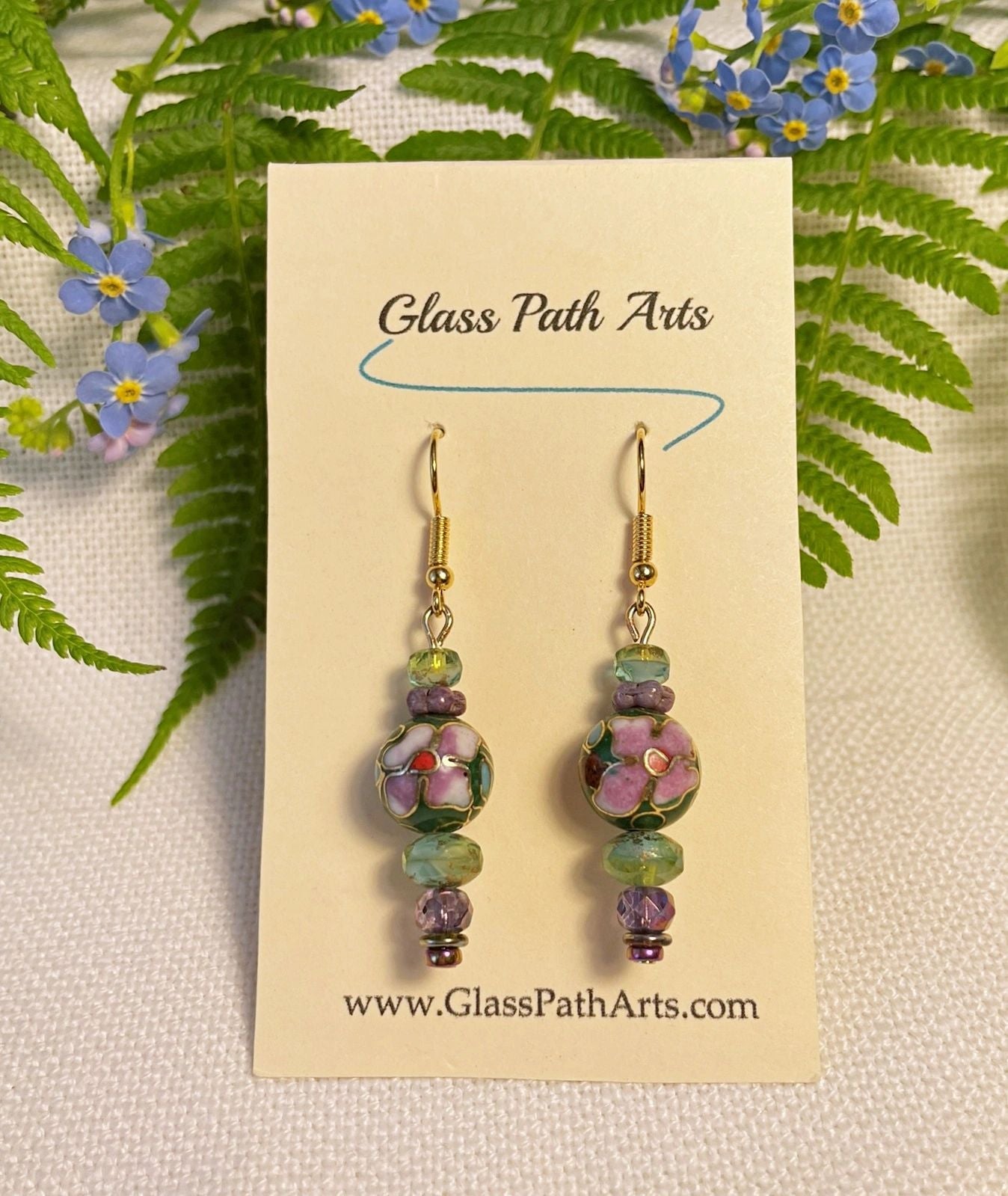Cloisonné Style Pink Flower Earrings