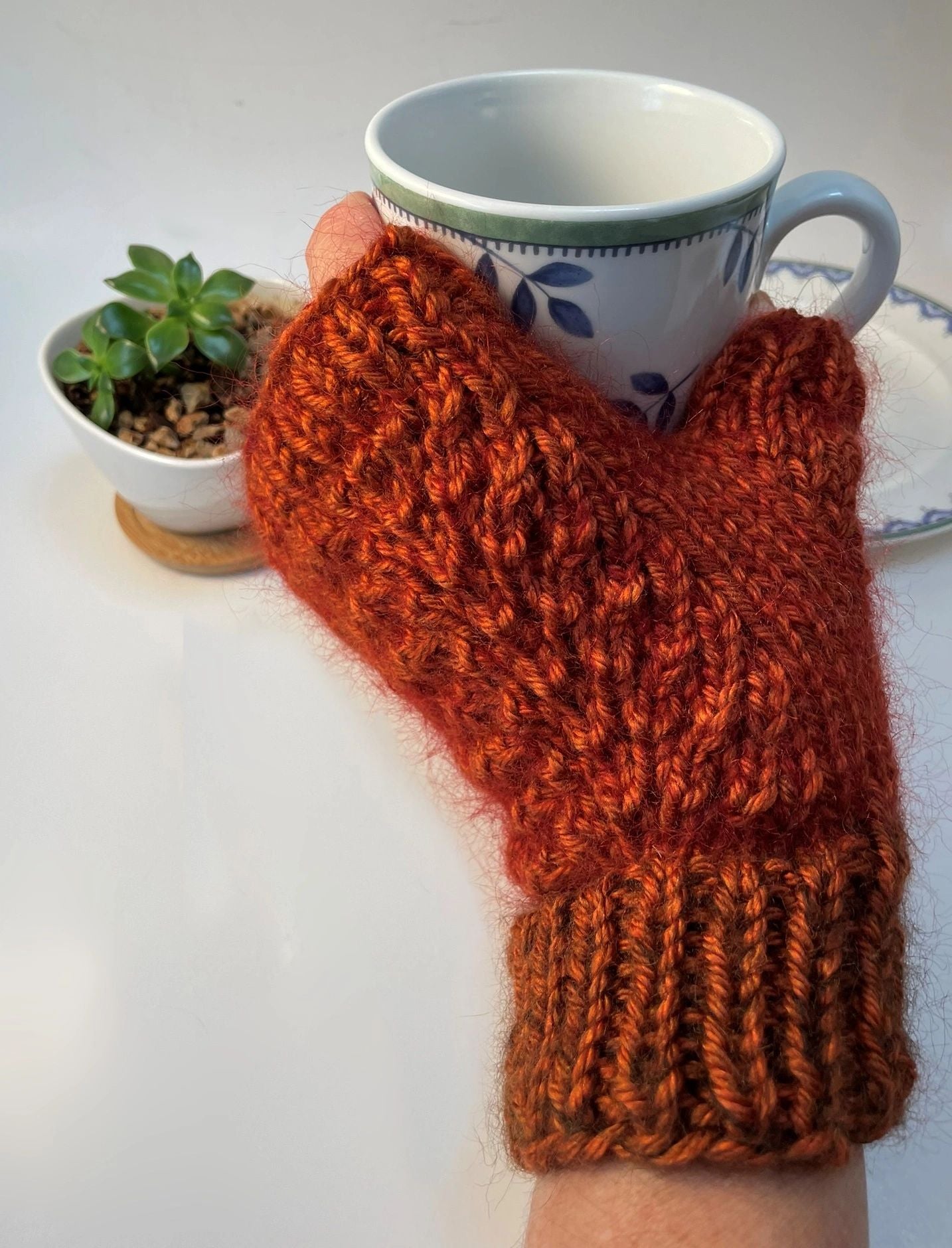 Fingerless Gloves - Rust Heather with Mohair