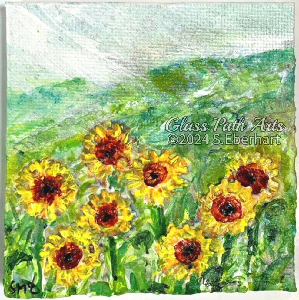 Sunflower Sprockets - Original Acrylic Miniature Painting by Sophia Eberhart (Free USA Shipping)