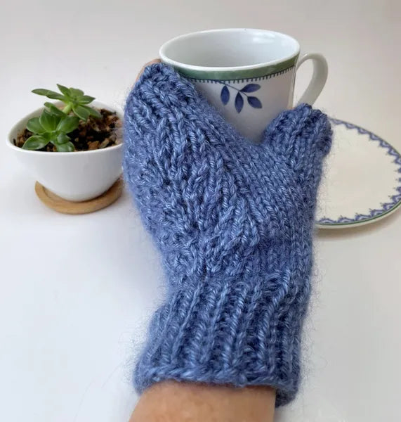 Fingerless Gloves - Blue Heather with Mohair