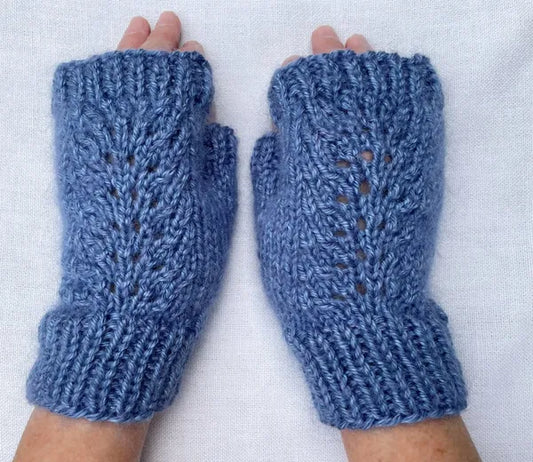 Fingerless Gloves - Blue Heather with Mohair