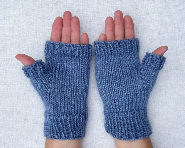 Fingerless Gloves - Blue Heather with Mohair