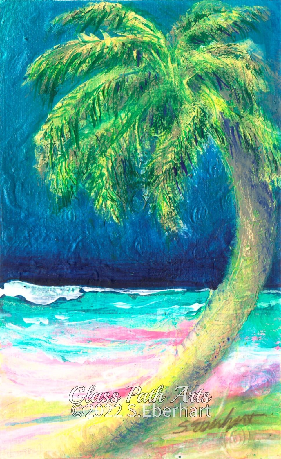 Tropical Night - Palm - Original Acrylic Painting by Sophia Eberhart (Free USA Shipping)