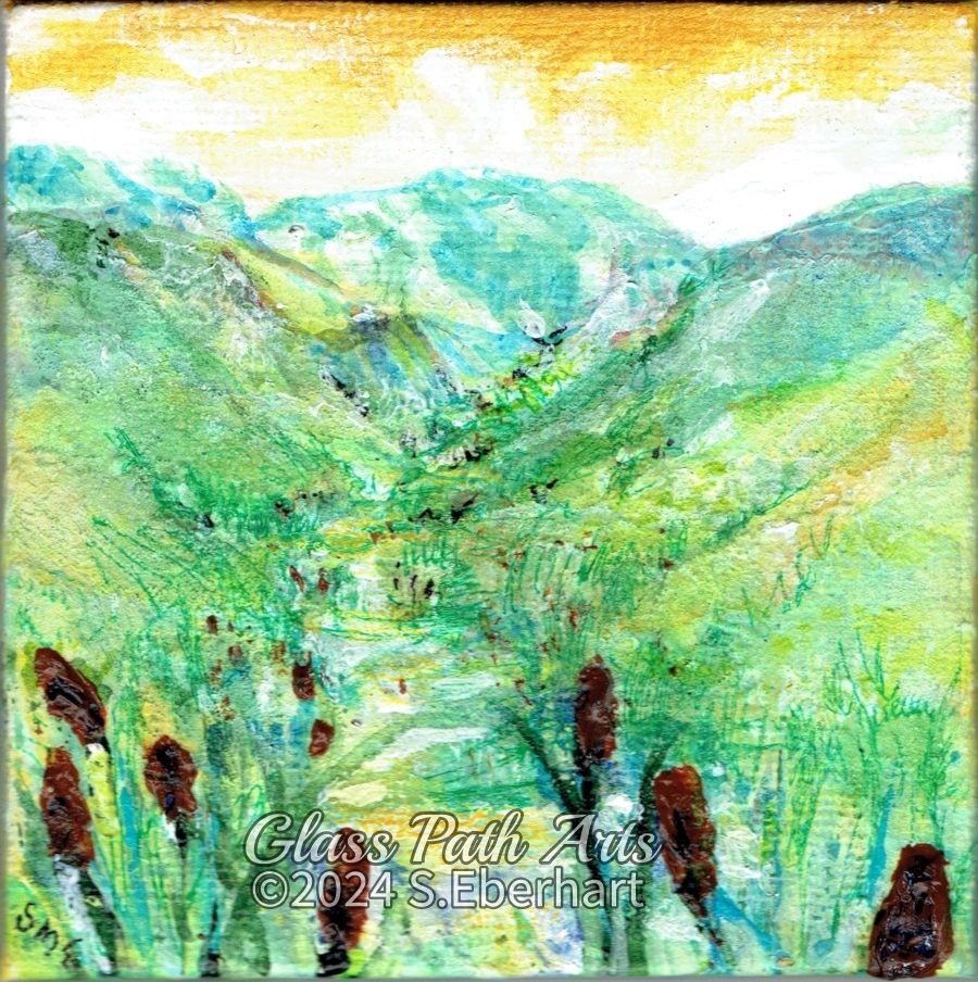 River Source III - Original Acrylic Miniature Painting by Sophia Eberhart (Free USA Shipping)