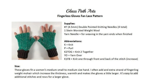 Knit Fingerless Gloves Fan Lace Printed Pattern