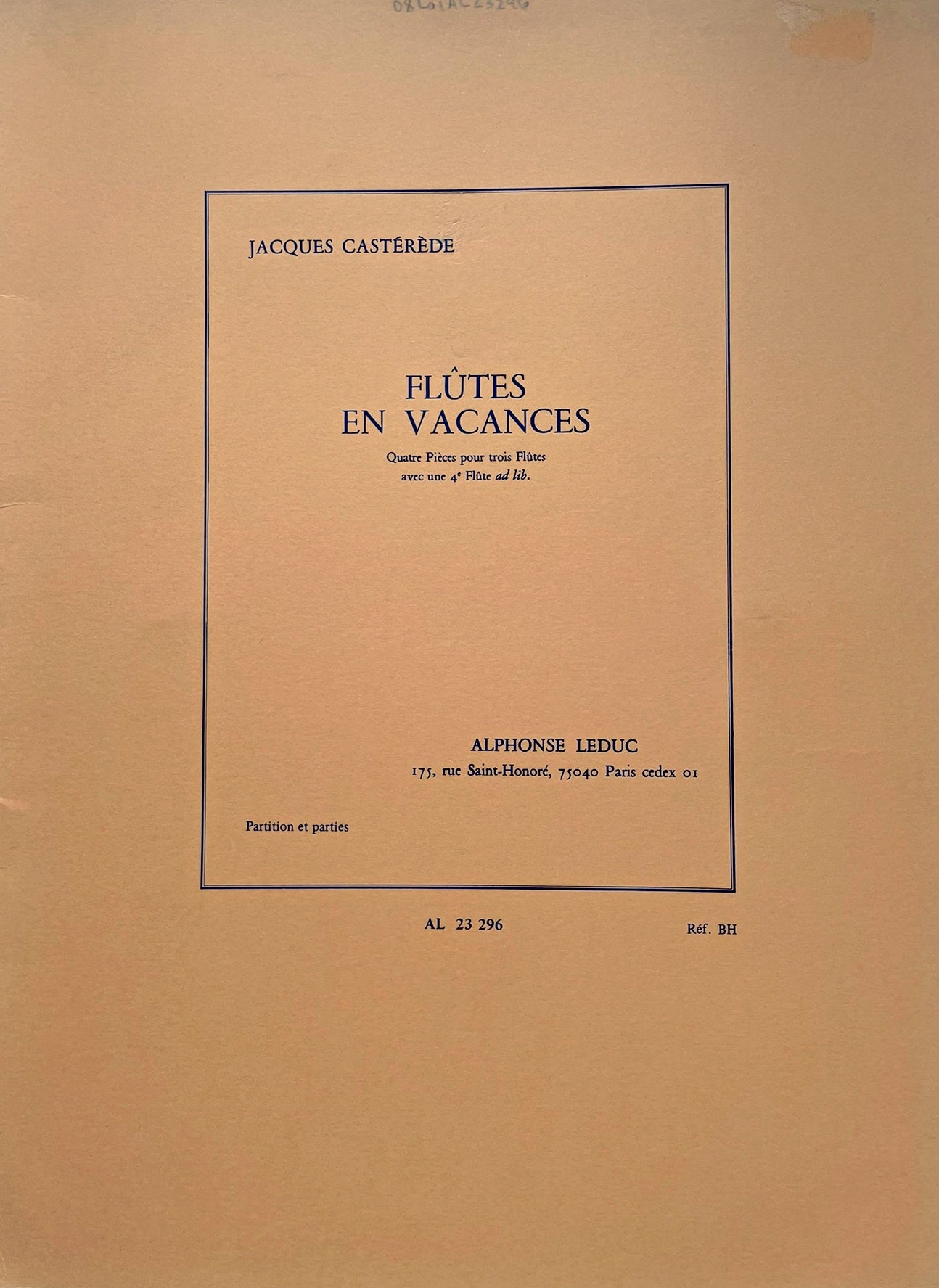 Flûtes en Vacances by Jacques Castérède for 3 or 4 Flutes