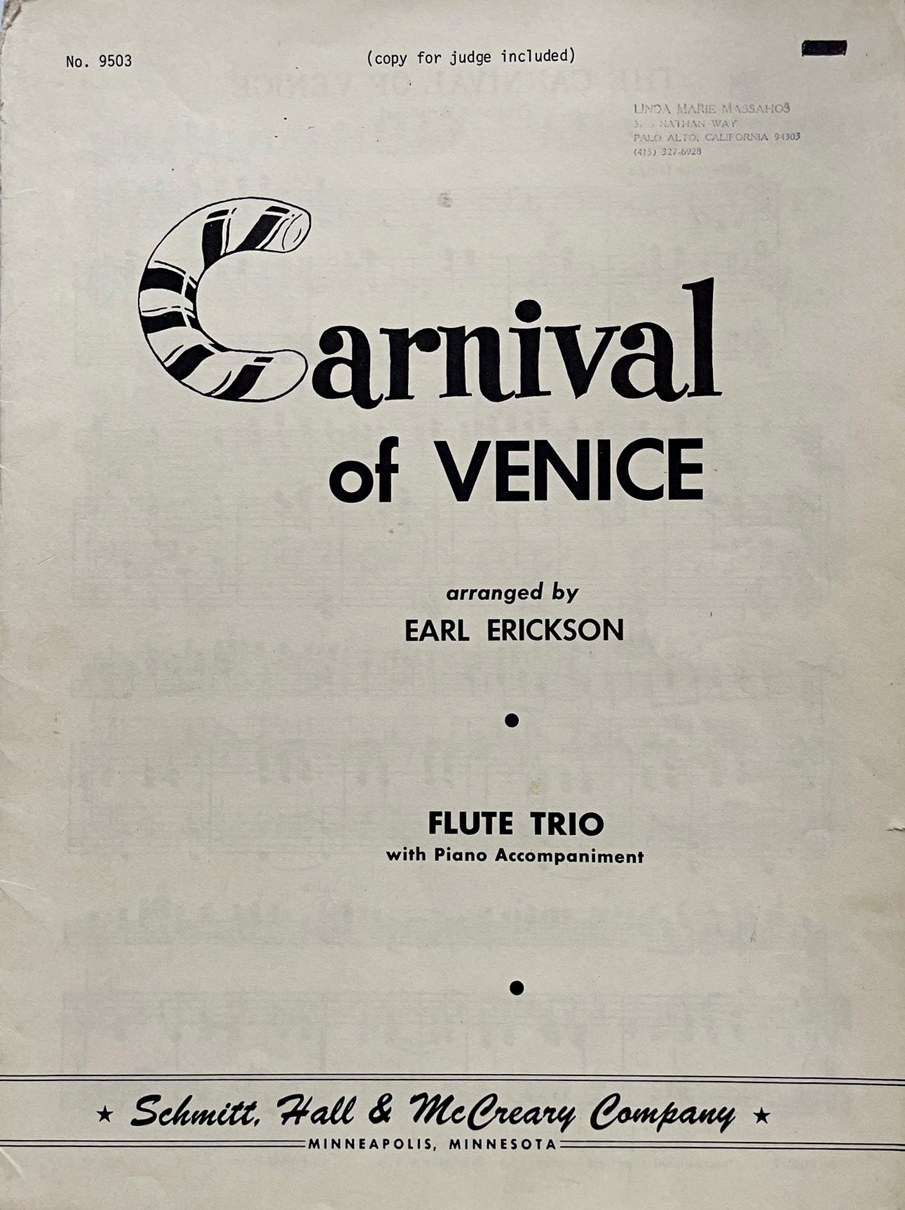 Carnival of Venice Flute Trio arranged by Earl Erickson