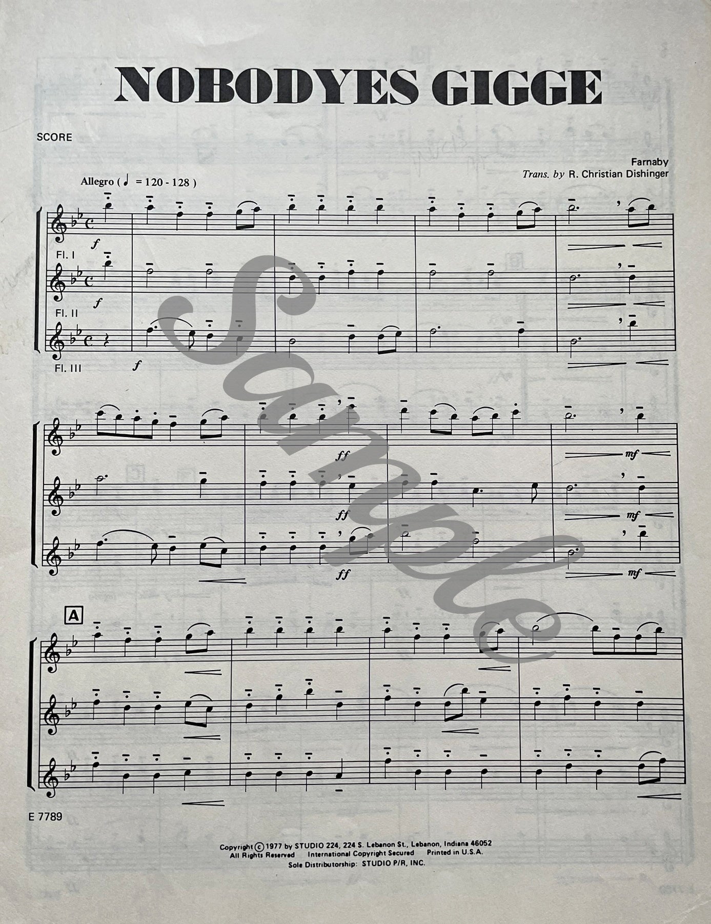 Nobodyes Gigge Flute Trio by Farnaby