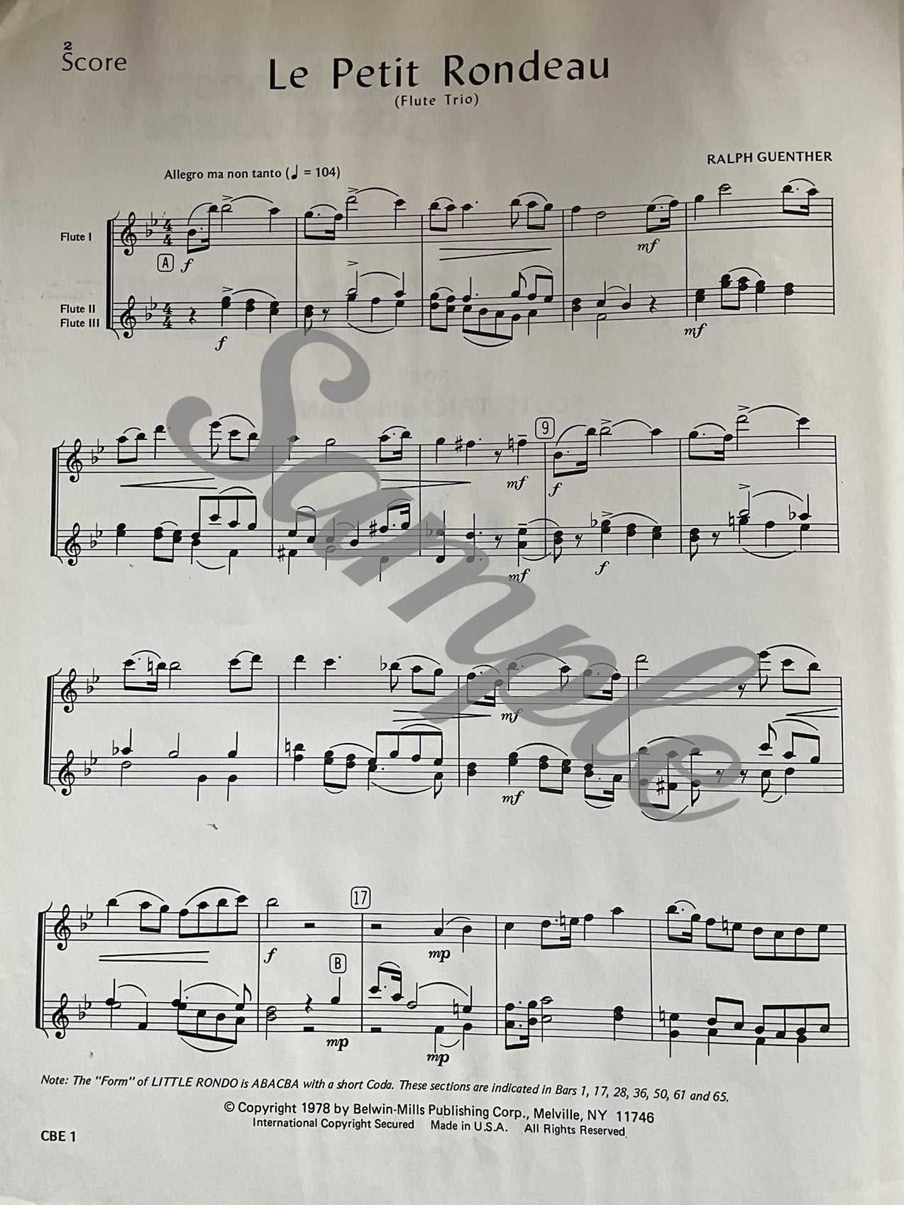 Le Petit Rondeau for Flute Trio & Piano by Ralph Guenther
