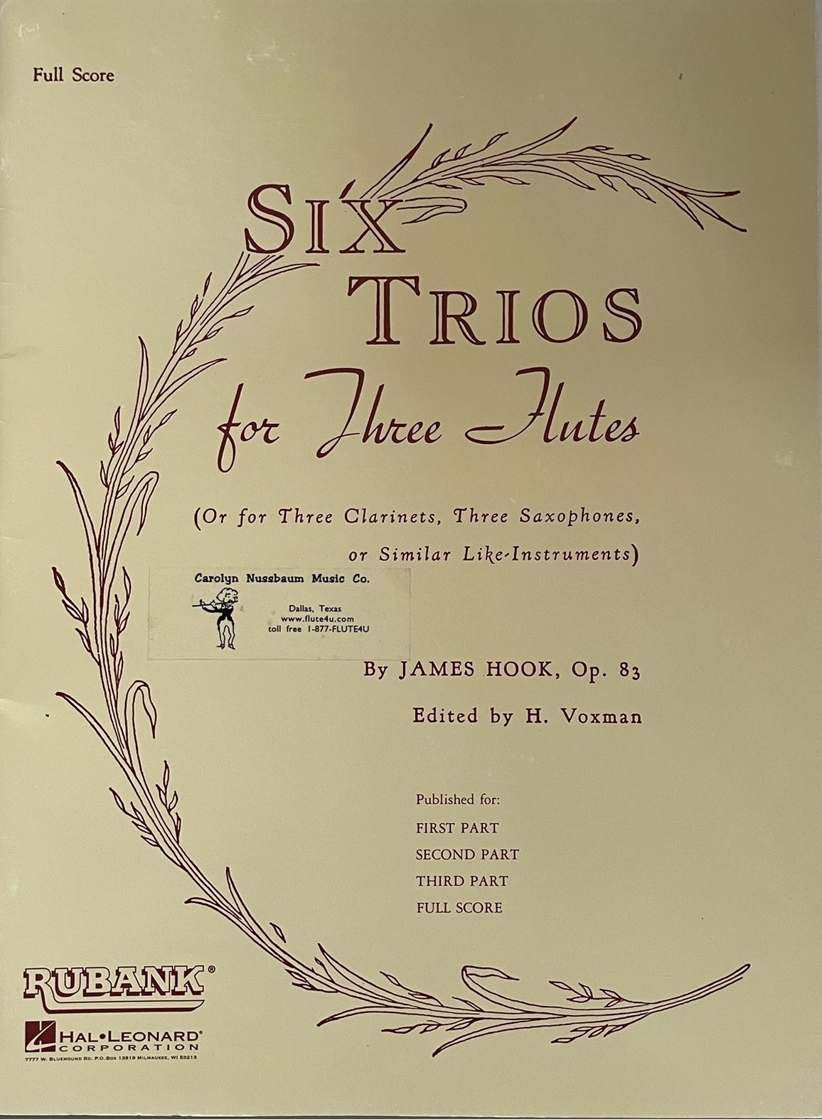 Six Trios for Three Flutes, Opus 83 by James Hook