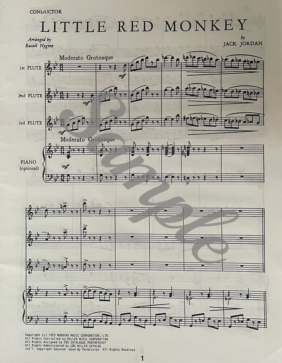 Little Red Monkey for Three Flutes and Piano by Jack Jordan