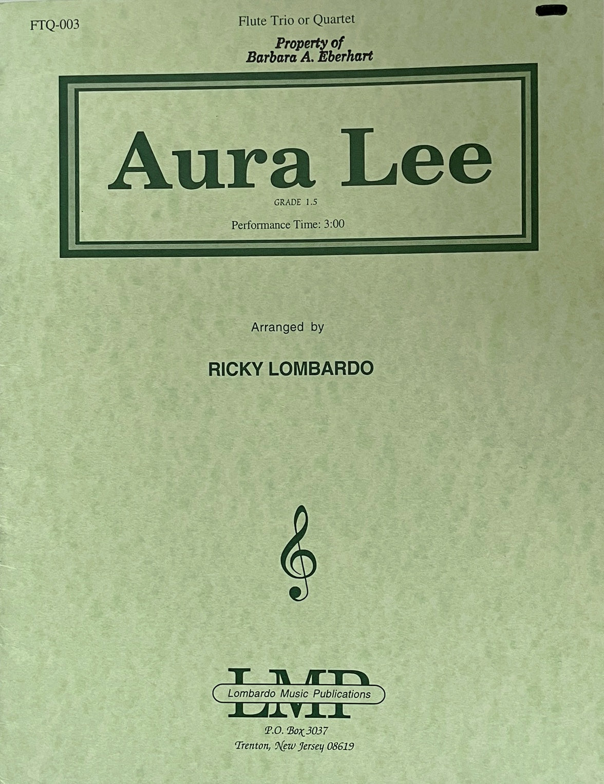 Aura Lee for Flute Trio or Flute Quartet arranged by Ricky Lombardo