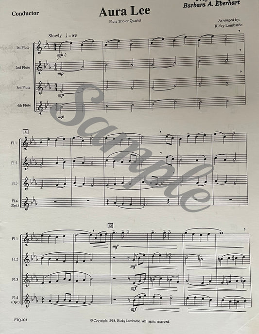 Aura Lee for Flute Trio or Flute Quartet arranged by Ricky Lombardo