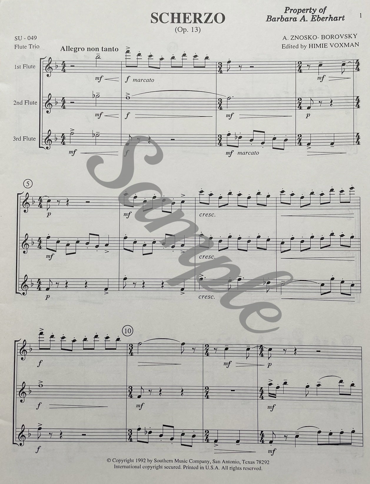 Scherzo, Op. 13 for Flute Trio by A. Znosko-Borovsky