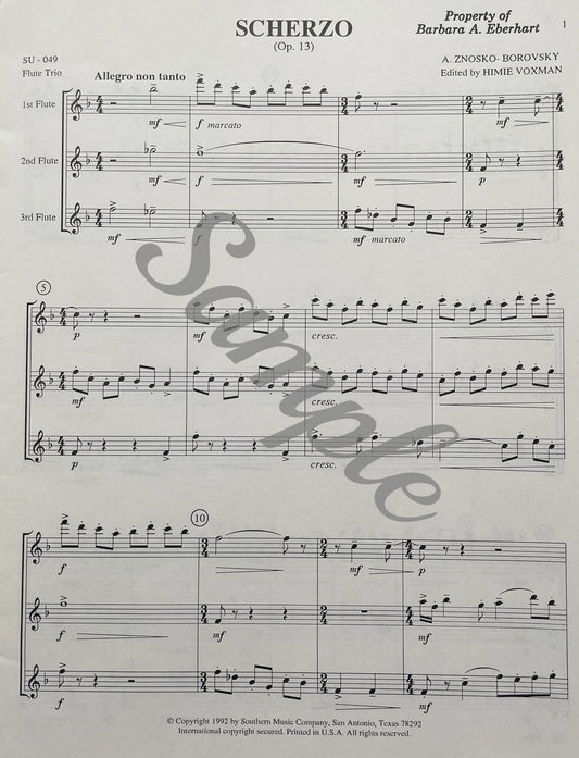 Scherzo, Op. 13 for Flute Trio by A. Znosko-Borovsky