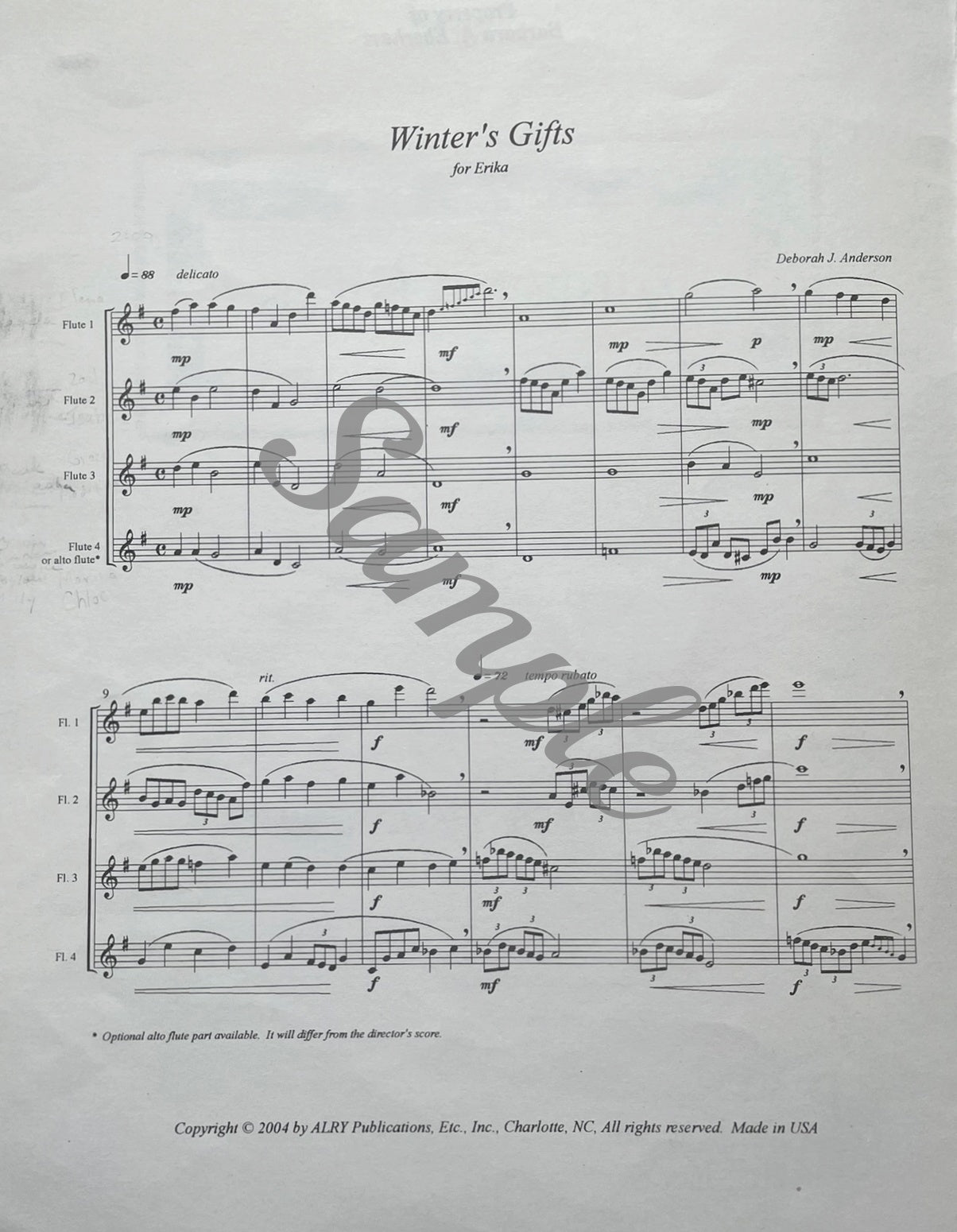 Winter's Gift for Flute Quartet by Deborah Anderson