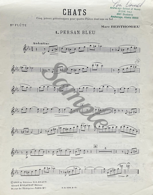Chats (Cats)... for Flute Quartet by Marc Berthomieu