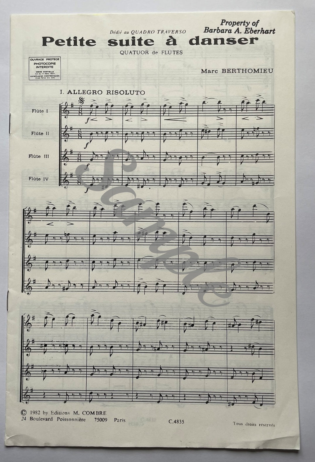 Petite Suite A Danser for Flute Quartet by Marc Berthomieu
