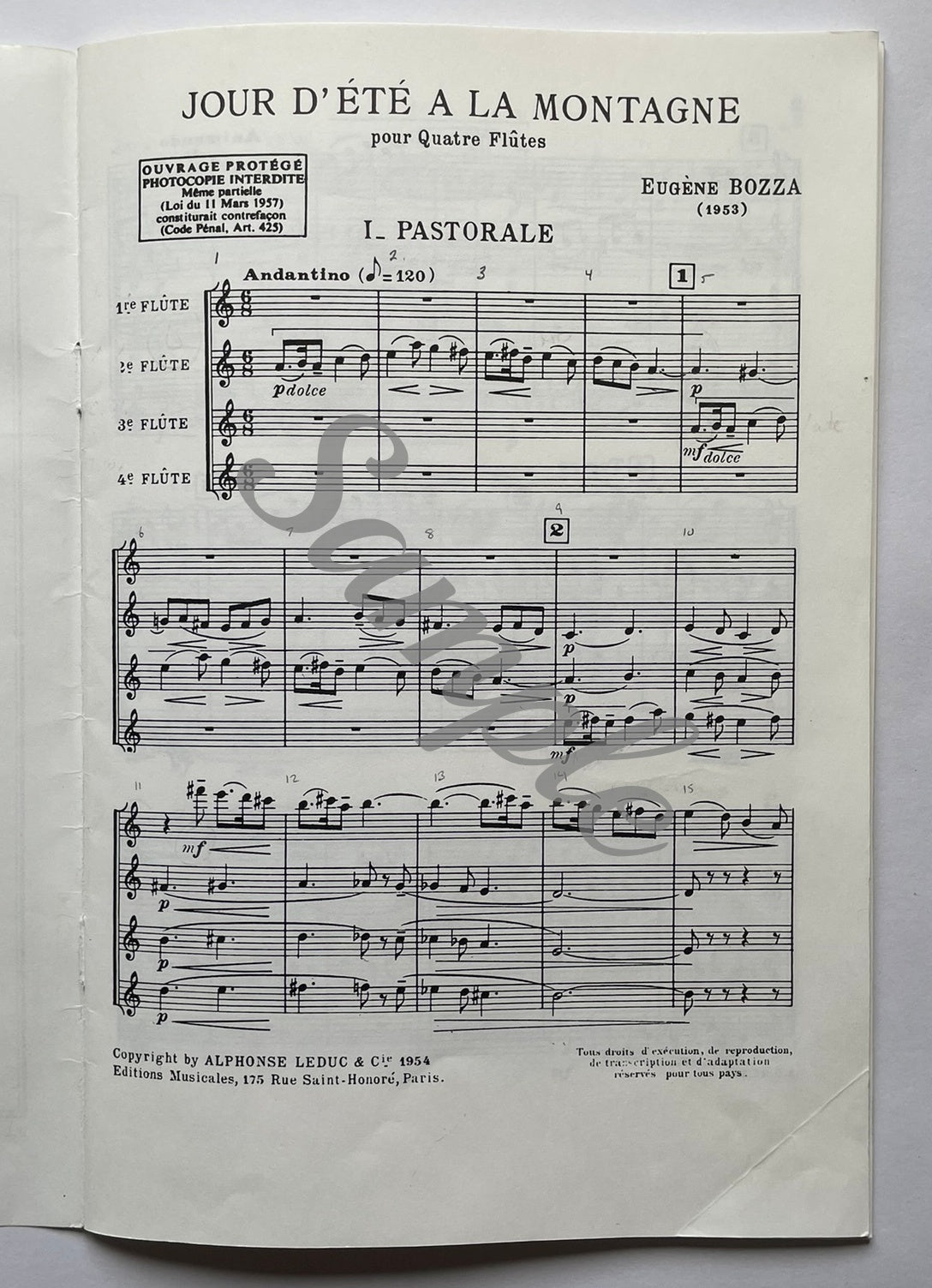 Jour d’été à la Montagne for Flute Quartet by Eugene Bozza