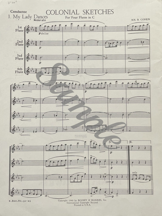 Colonial Sketches for Flute Quartet by Sol B. Cohen