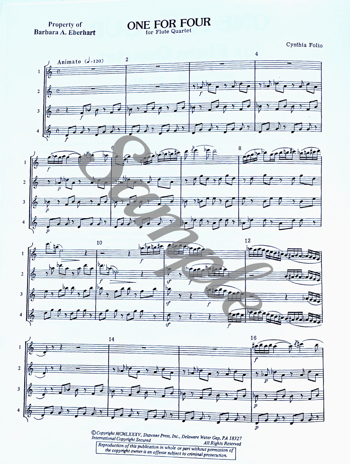 One for Four for Flute Quartet by Cynthia Folio
