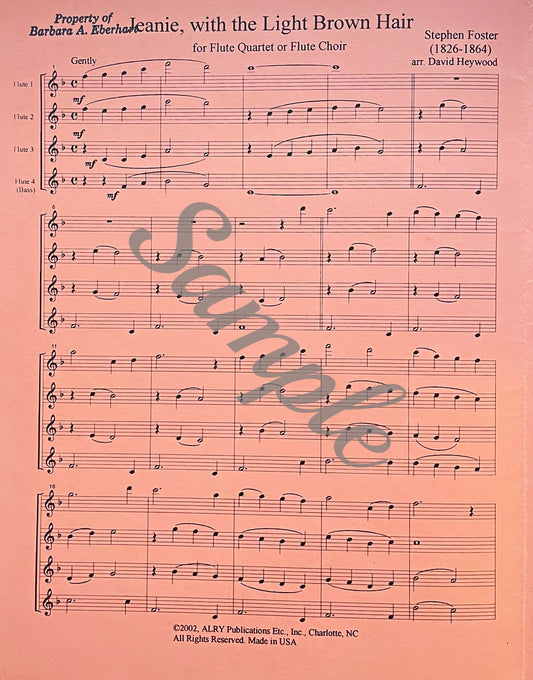 Jeanie, with the Light Brown Hair for Flute Quartet by Stephen Foster