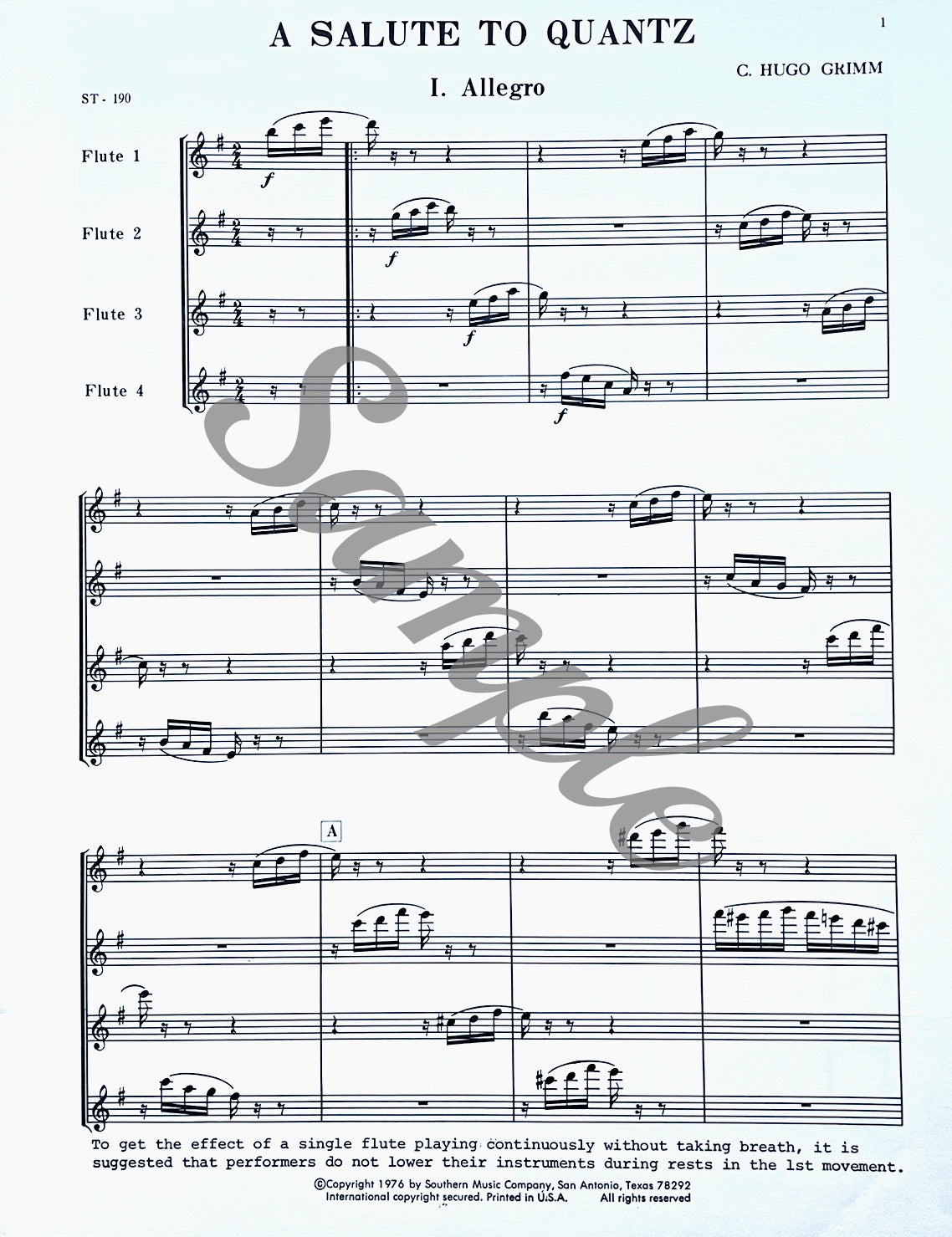 A Salute to Quantz for Flute Quartet by C. Hugo Grimm