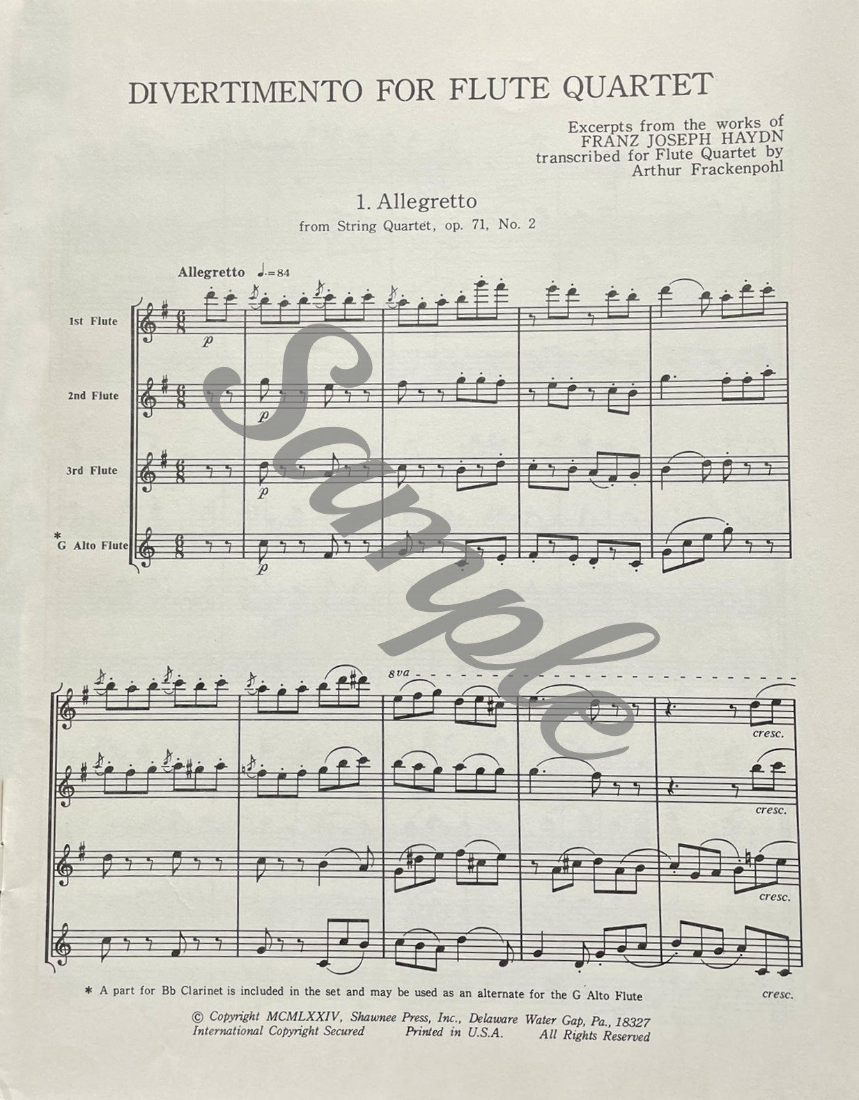 Divertimento for Flute Quartet by Haydn
