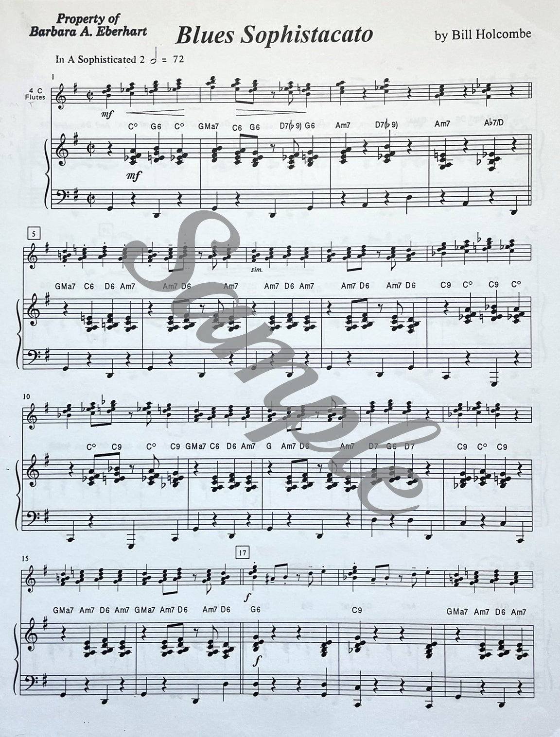 Blues Sophisticato for Flute Quartet by Bill Holcombe