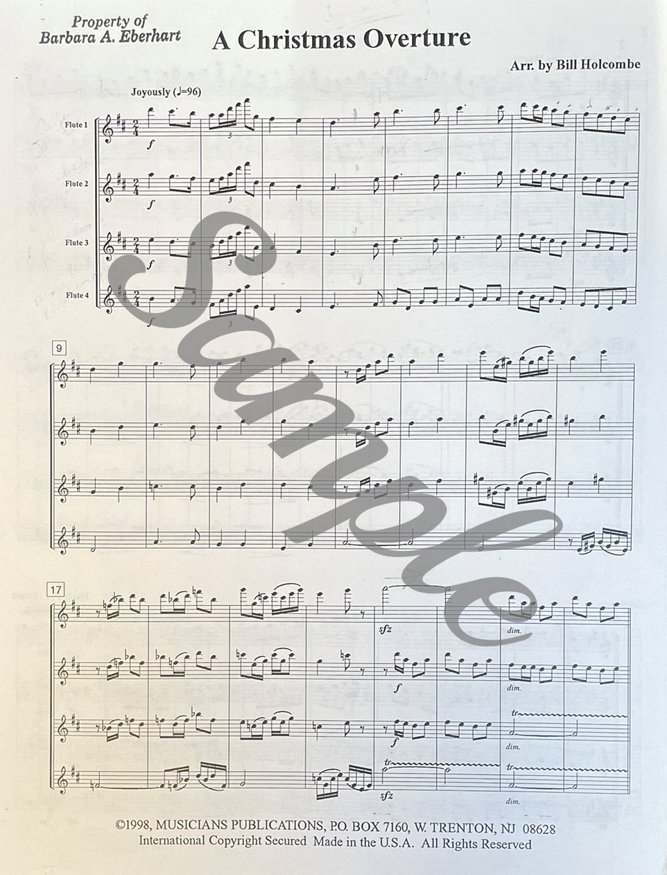 A Christmas Overture for Flute Quartet by Bill Holcombe