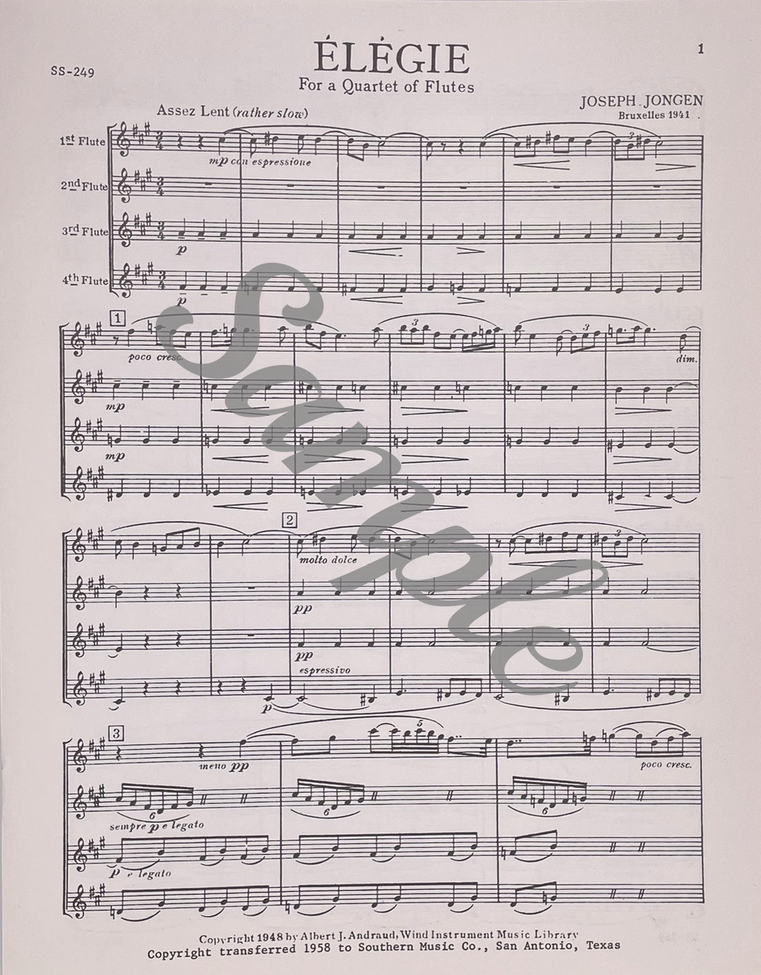 Élégie by Joseph Jongen for Flute Quartet