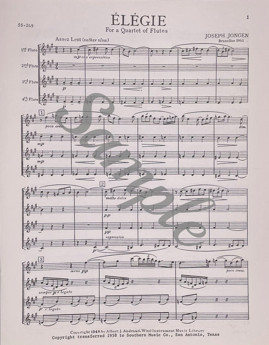 Élégie by Joseph Jongen for Flute Quartet