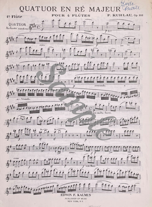 Quartet in D Major, Opus 103 for Flute Quartet by F. Kuhlau