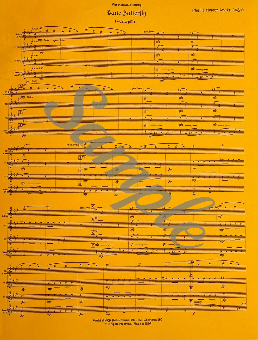 Suite Butterfly for Flute Quartet by Phyllis Avidan Louke