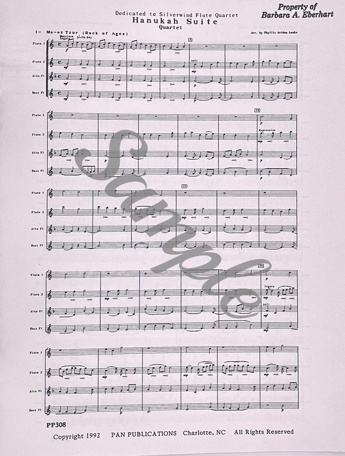 Hanukah Suite Flute Quartet arranged by Phyllis Avidan Louke