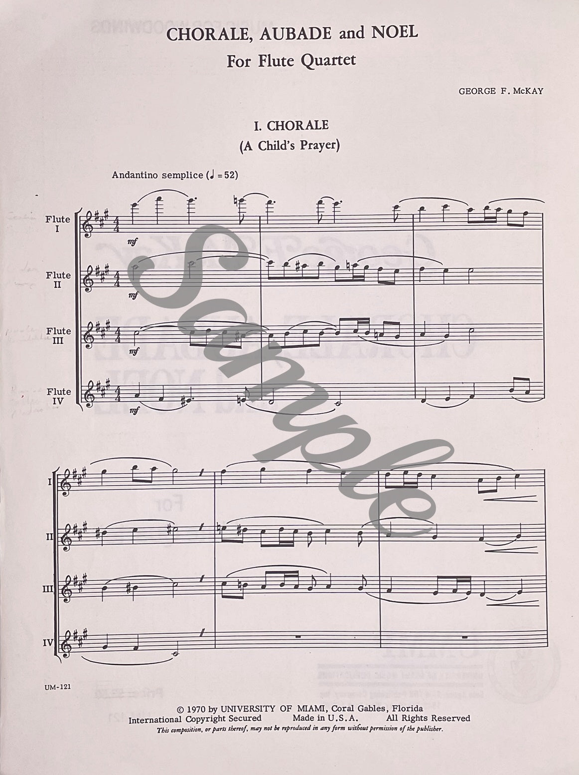 Chorale, Aubade and Noel for Flute Quartet by George Frederick McKay