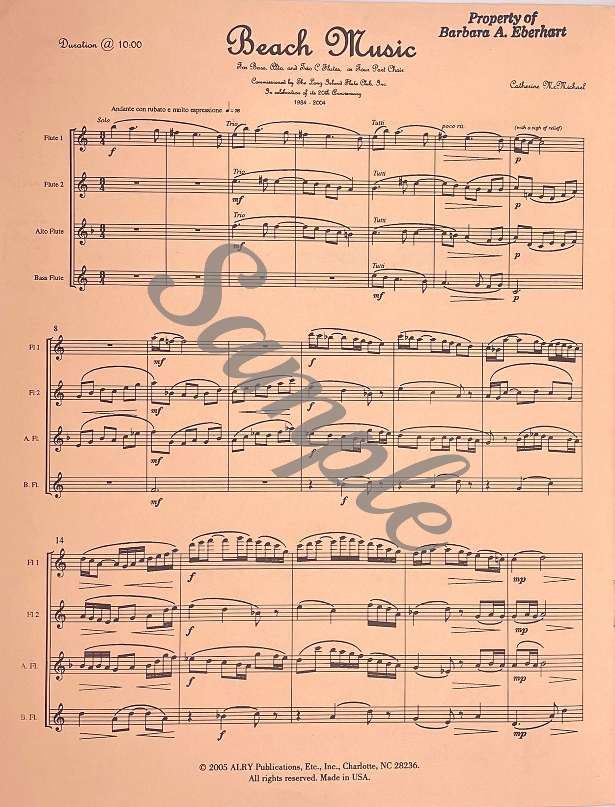 Beach Music for Flute Quartet by Catherine McMichael