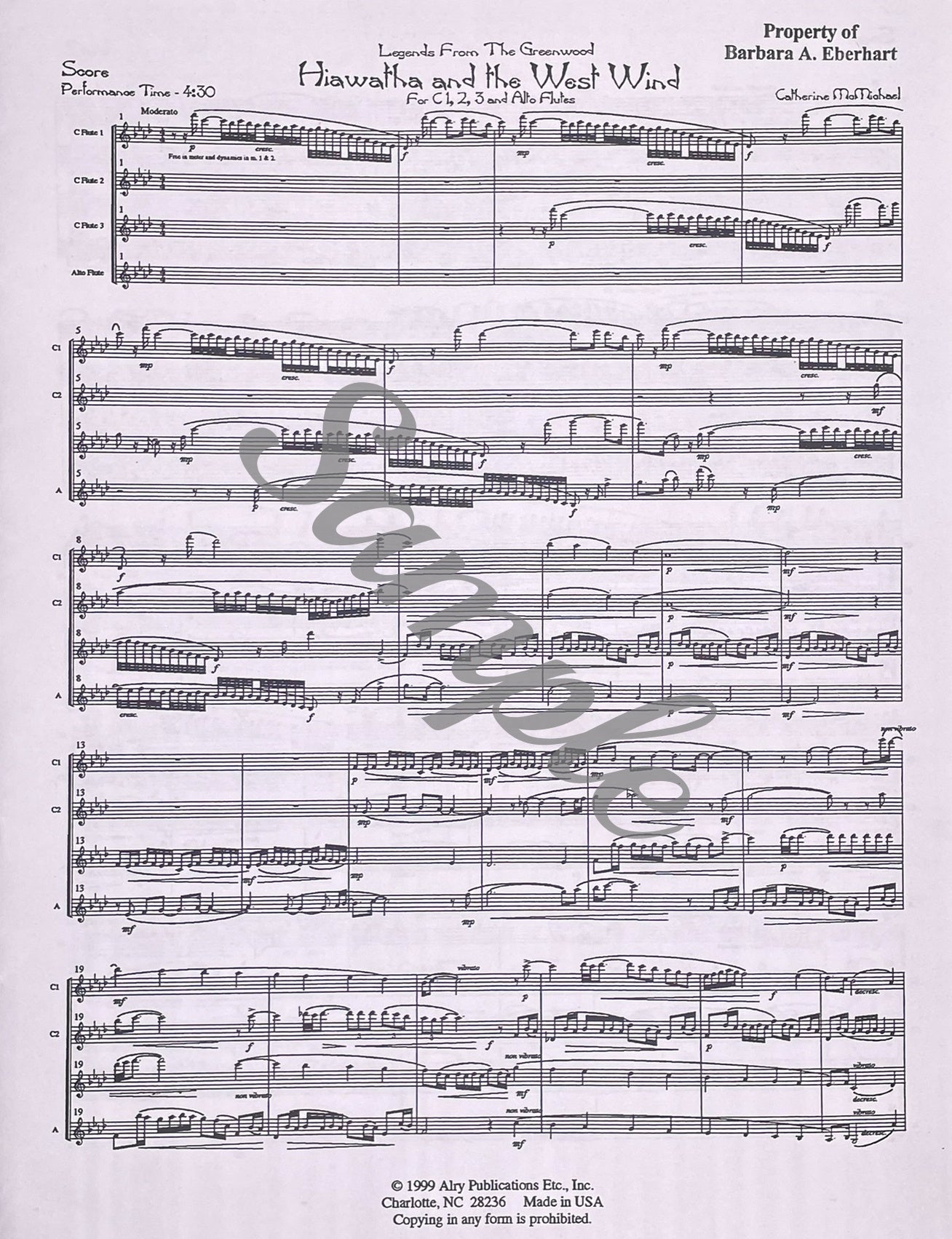 Legends of the Greenwood for Flute Quartet by Catherine McMichael