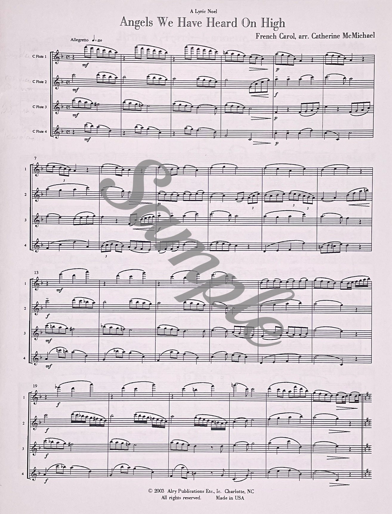 A Lyric Noel for Flute Quartet by Catherine McMichael