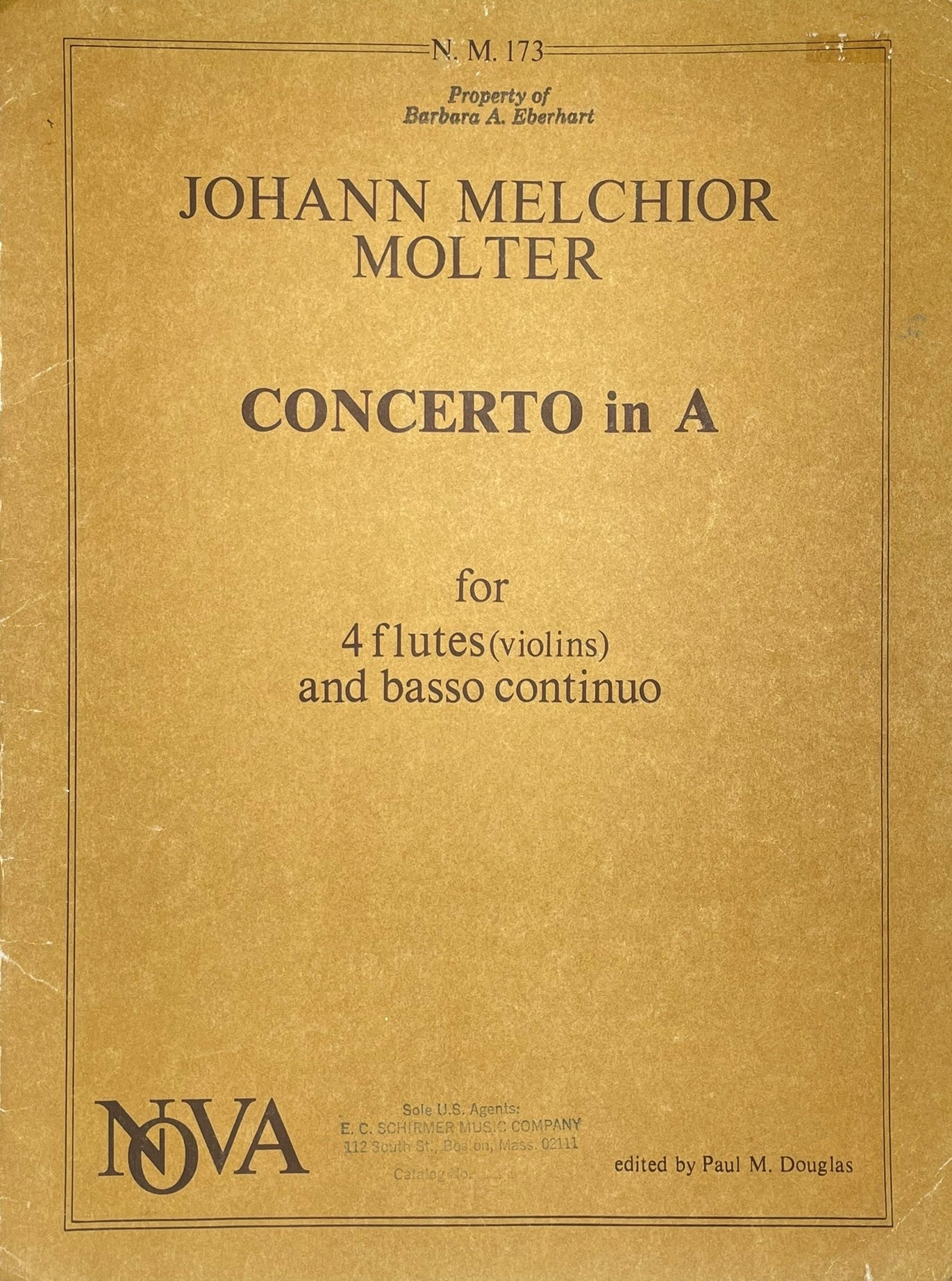 Concerto in A for Flute Quartet and Basso Continuo by Johann Melchior Molter