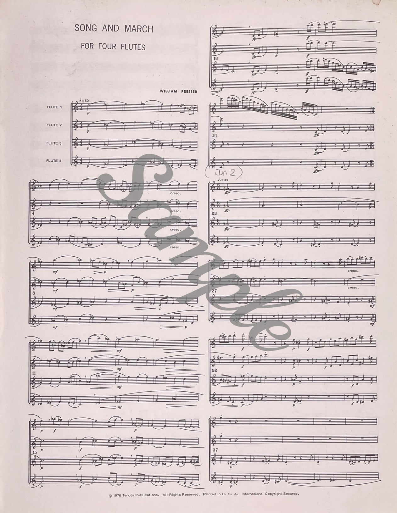 Song and March Flute Quartet by William Presser