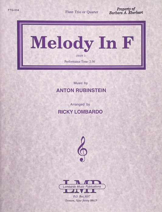 Melody in F Flute Trio or Quartet by Anton Rubinstein