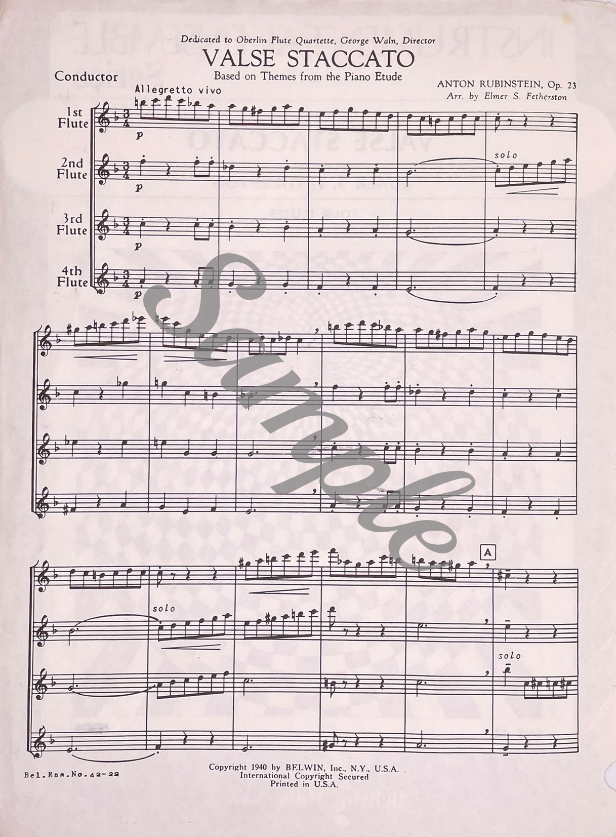 Valse Staccato Flute Quartet by Anton Rubinstein