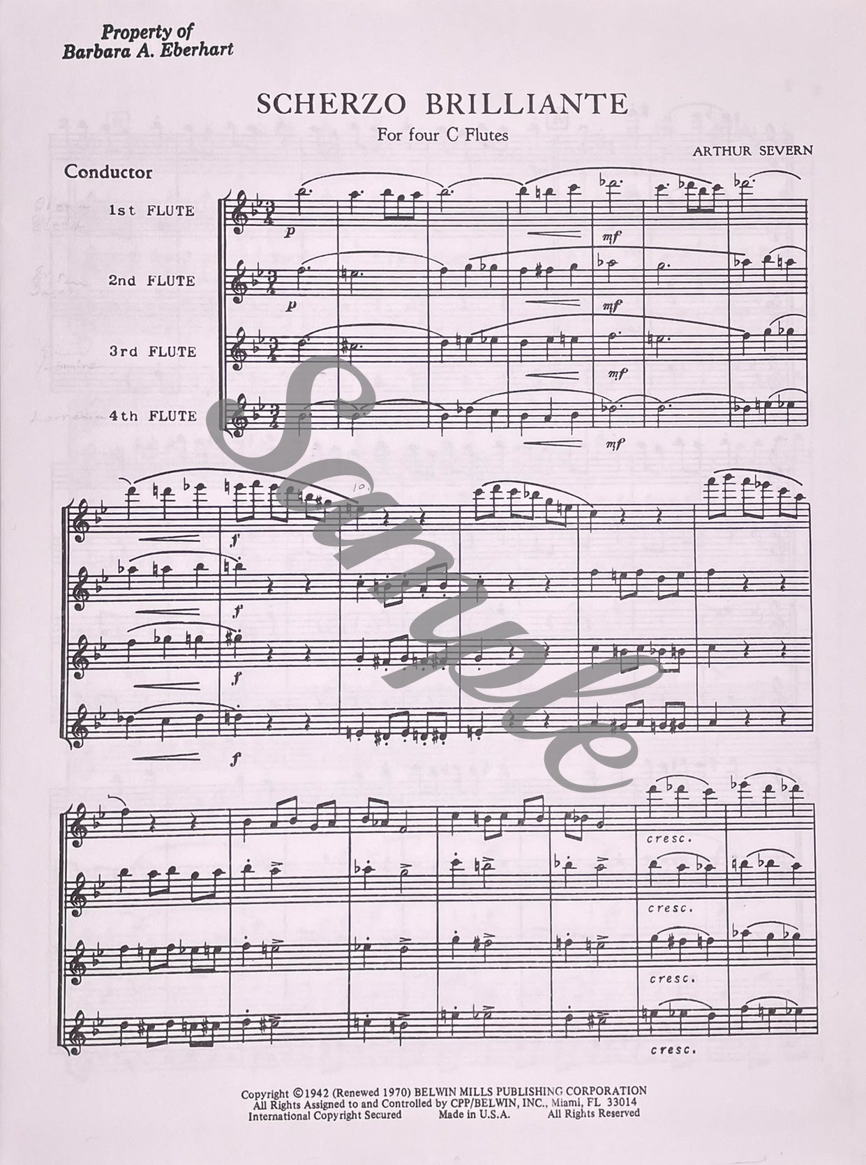 Scherzo Brilliante Flute Quartet by Arthur Severn
