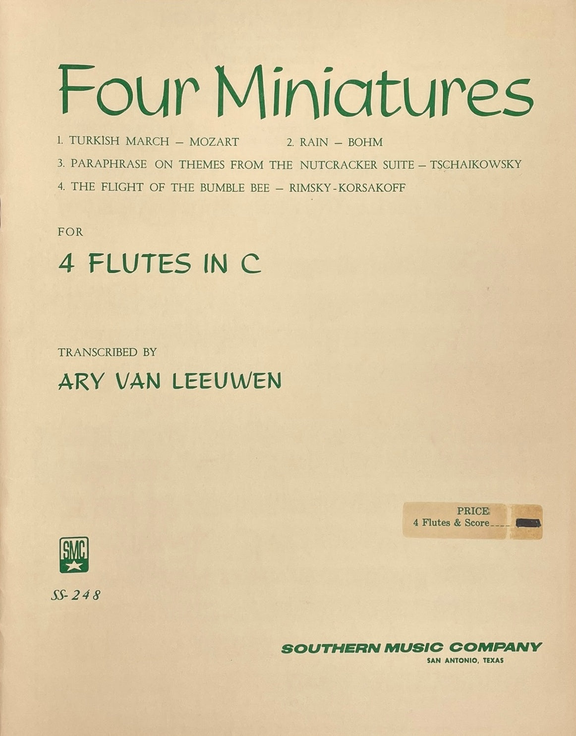 Four Miniatures for Flute Quartet transcribed by Ary Van Leeuwen
